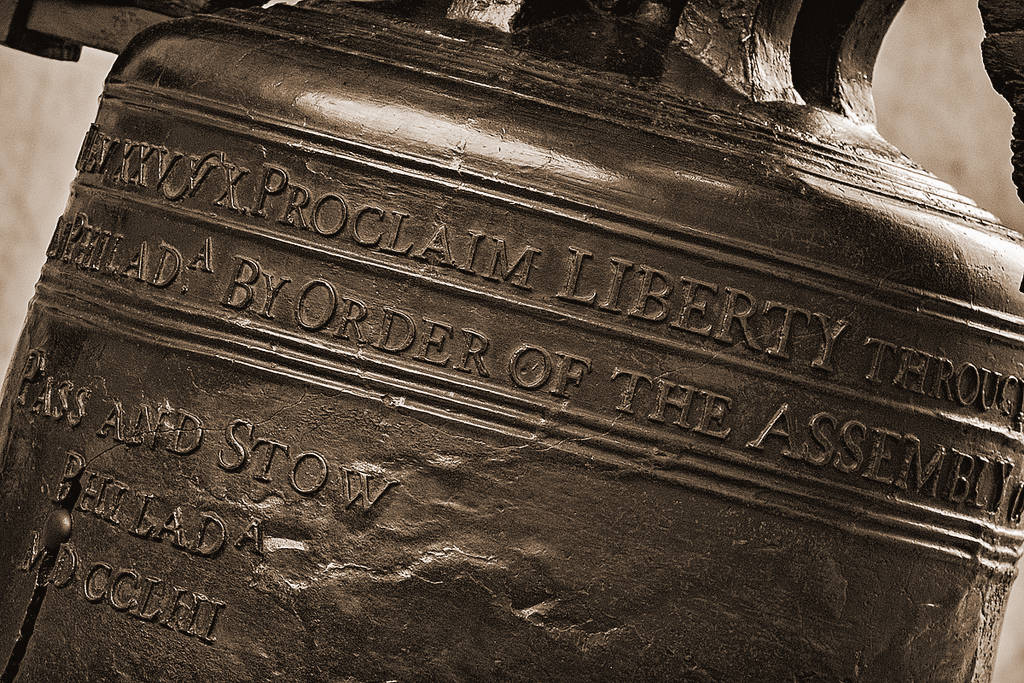 A close-up on the Leviticus quote on the Liberty Bell: 'Proclaim liberty throughout the land...'