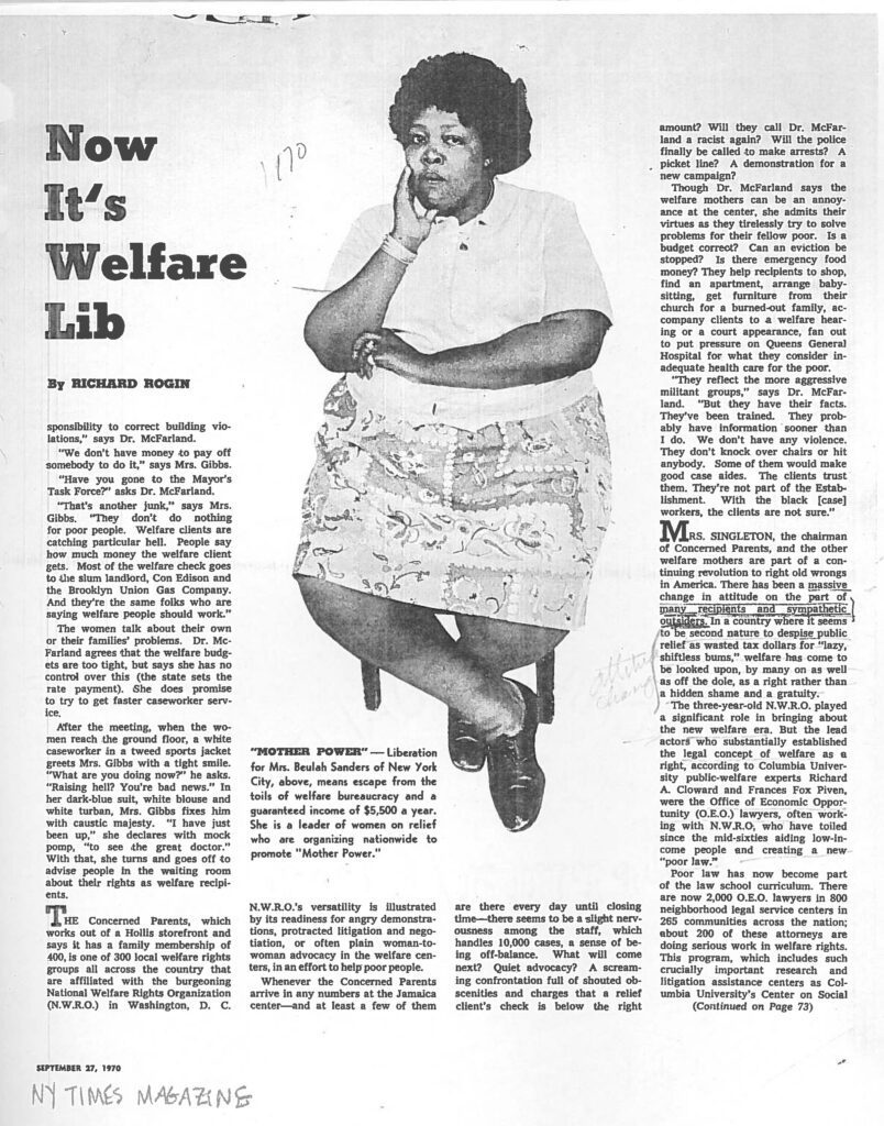 Beulah Sanders featured in New York Times Magazine