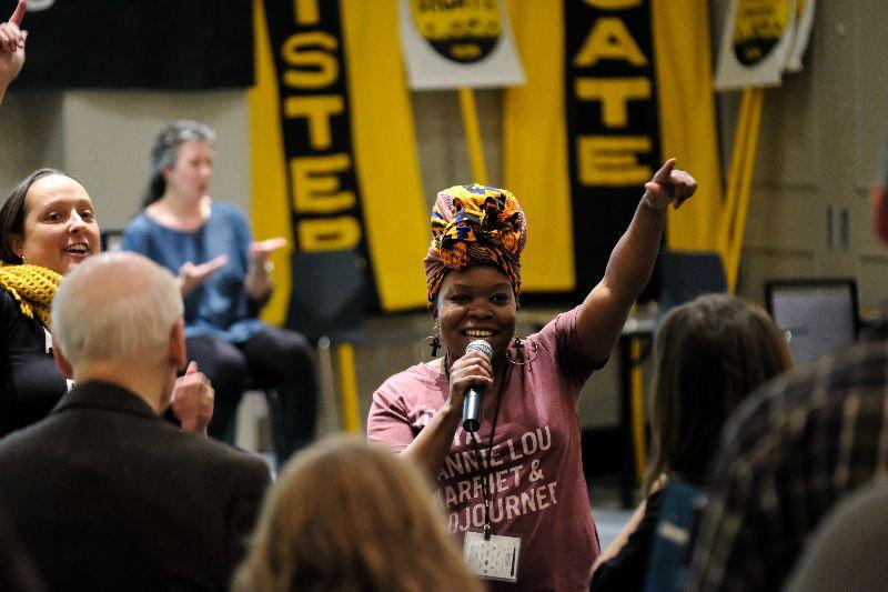 Erica, a leader with the Illinois Poor People’s Campaign, in Chicago in 2019. Photo credit: Steve Pavey.